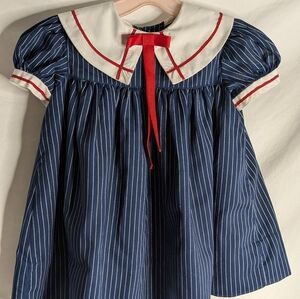 Vintage Toddler Girl's Sailor Style Dress Size 4T Red White Blue